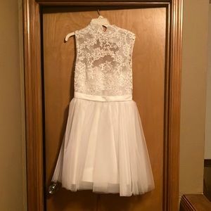 Short wedding dress, size 10.  Lace top, open back, tulle skirt